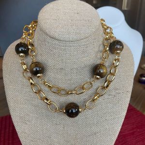 Banana Republic gold tone and tigers eye look bead necklace